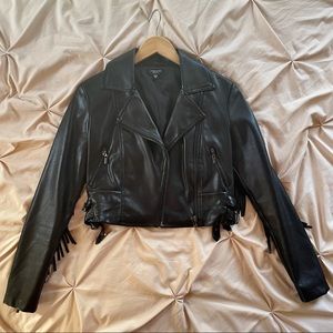 Black Fringe Moto Jacket Faux Leather